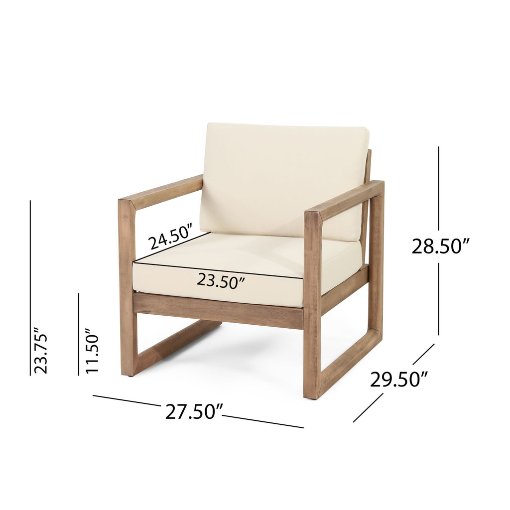 Outdoor Acacia Wood Patio Club Chair with Waterproof Cushions - Natural Finish