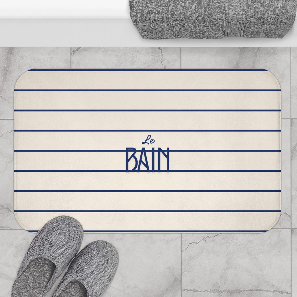 Le Bain Striped Bath Mat — French-Inspired Blue Stripe Bathroom Rug