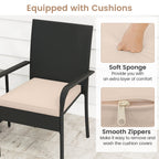 3 Piece Patio Furniture Set with Seat Cushions and Tempered Glass Tabletop