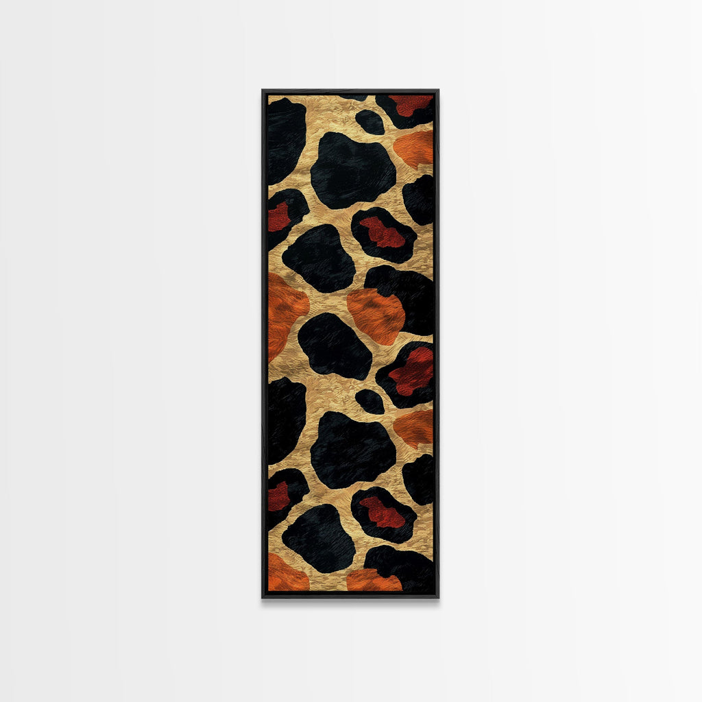 Textured Leopard Print with Red Accents - Framed Canvas Print, Midcentury Modern Wall Art, Skinny Art, Tall Art, Living Room Decor