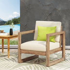 Outdoor Acacia Wood Patio Club Chair with Waterproof Cushions - Natural Finish