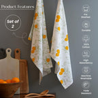 The Fine Living Co. 100% Cotton Kitchen Towels Set of 2 18 x 28 inches Lemon Printed Dish Towels Hand Towels Boho Tea Towels Multifunctional Stylish Absorbent Quick Dry Soft