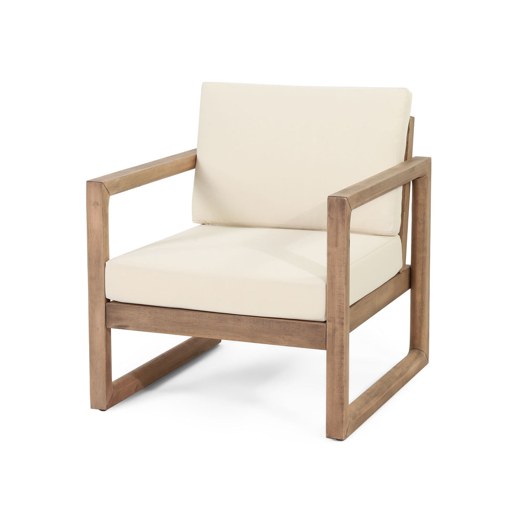 Outdoor Acacia Wood Patio Club Chair with Waterproof Cushions - Natural Finish