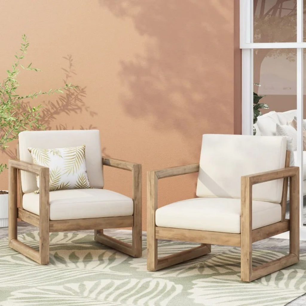 Outdoor Acacia Wood Patio Club Chair with Waterproof Cushions - Natural Finish