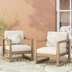 Outdoor Acacia Wood Patio Club Chair with Waterproof Cushions - Natural Finish