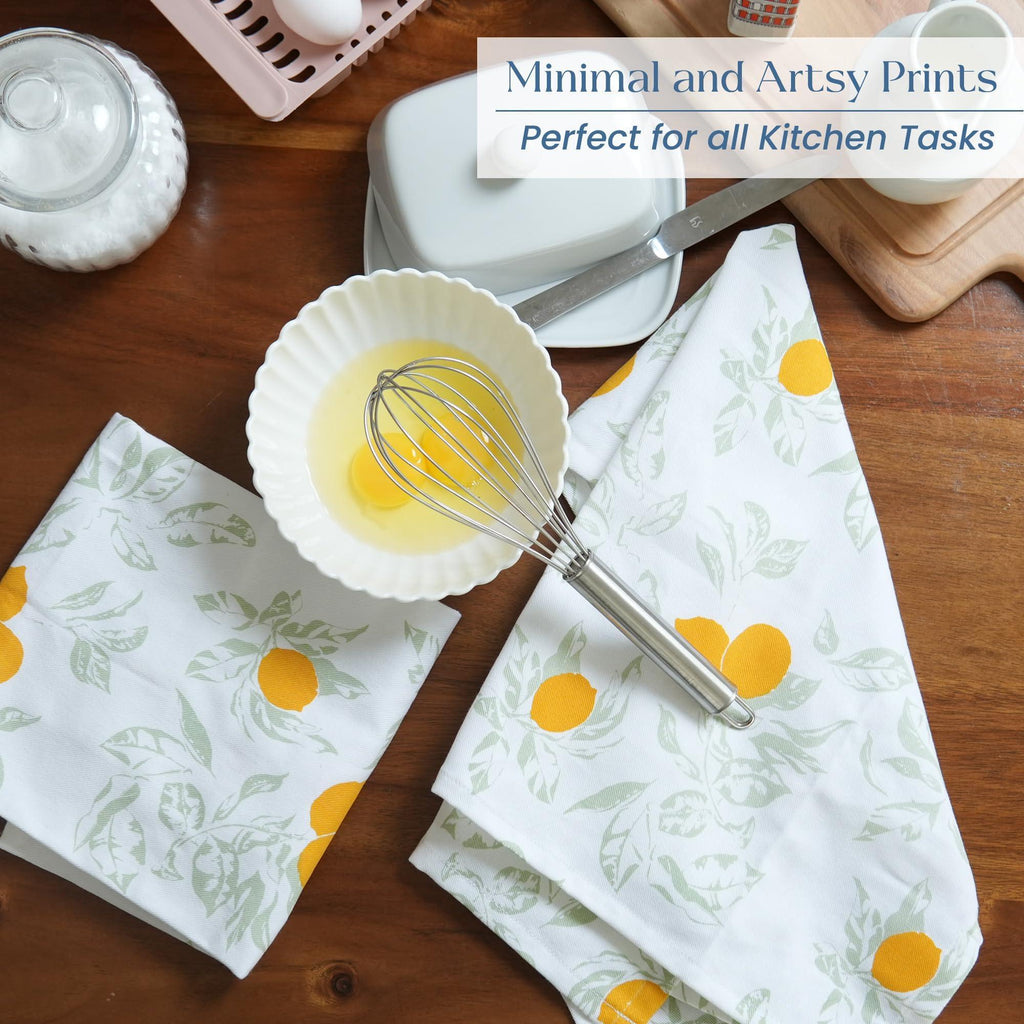 The Fine Living Co. 100% Cotton Kitchen Towels Set of 2 18 x 28 inches Lemon Printed Dish Towels Hand Towels Boho Tea Towels Multifunctional Stylish Absorbent Quick Dry Soft