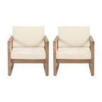 Outdoor Acacia Wood Patio Club Chair with Waterproof Cushions - Natural Finish