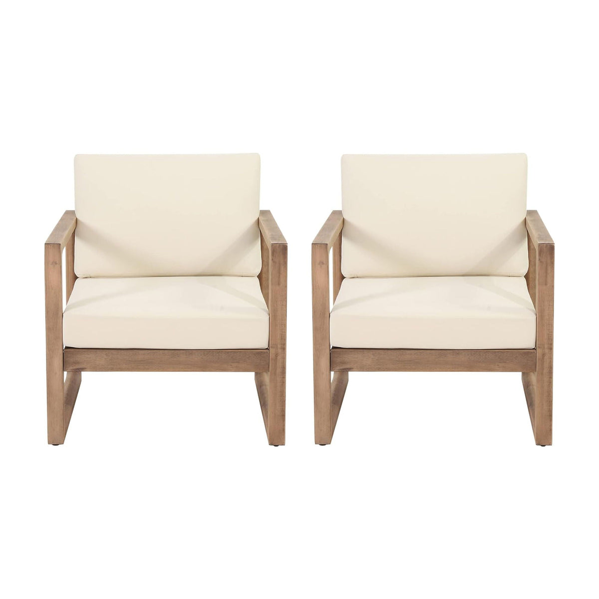 Outdoor Acacia Wood Patio Club Chair with Waterproof Cushions - Natural Finish