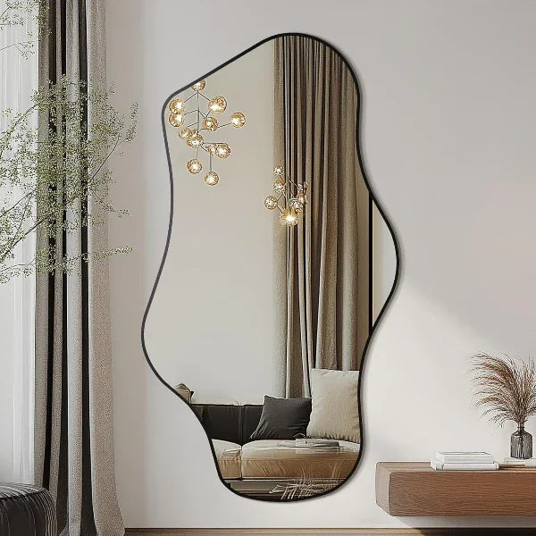 Mirrorons Irregular Wall Mirror, Black Asymmetrical Mirror Decorative Bathroom Mirror, Cloud Mirror, Modern Vanity Mirror, Shatterproof Black Mirror