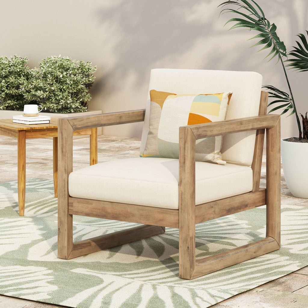 Outdoor Acacia Wood Patio Club Chair with Waterproof Cushions - Natural Finish