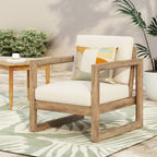 Outdoor Acacia Wood Patio Club Chair with Waterproof Cushions - Natural Finish
